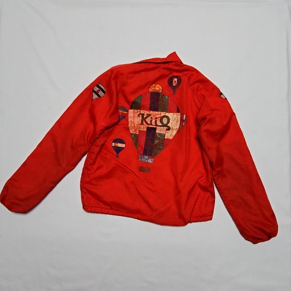 Vintage Hot Air Balloon Jacket Red Graphic Snap Front 80s Youth Medium USA
